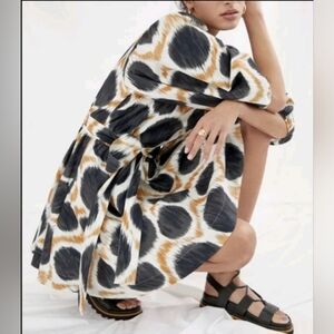 Maeve Destin Poplin Mini Dress Short Sleeve Multi Puff Sleeve Cotton